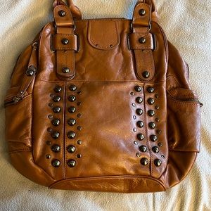 Brown leather handbag